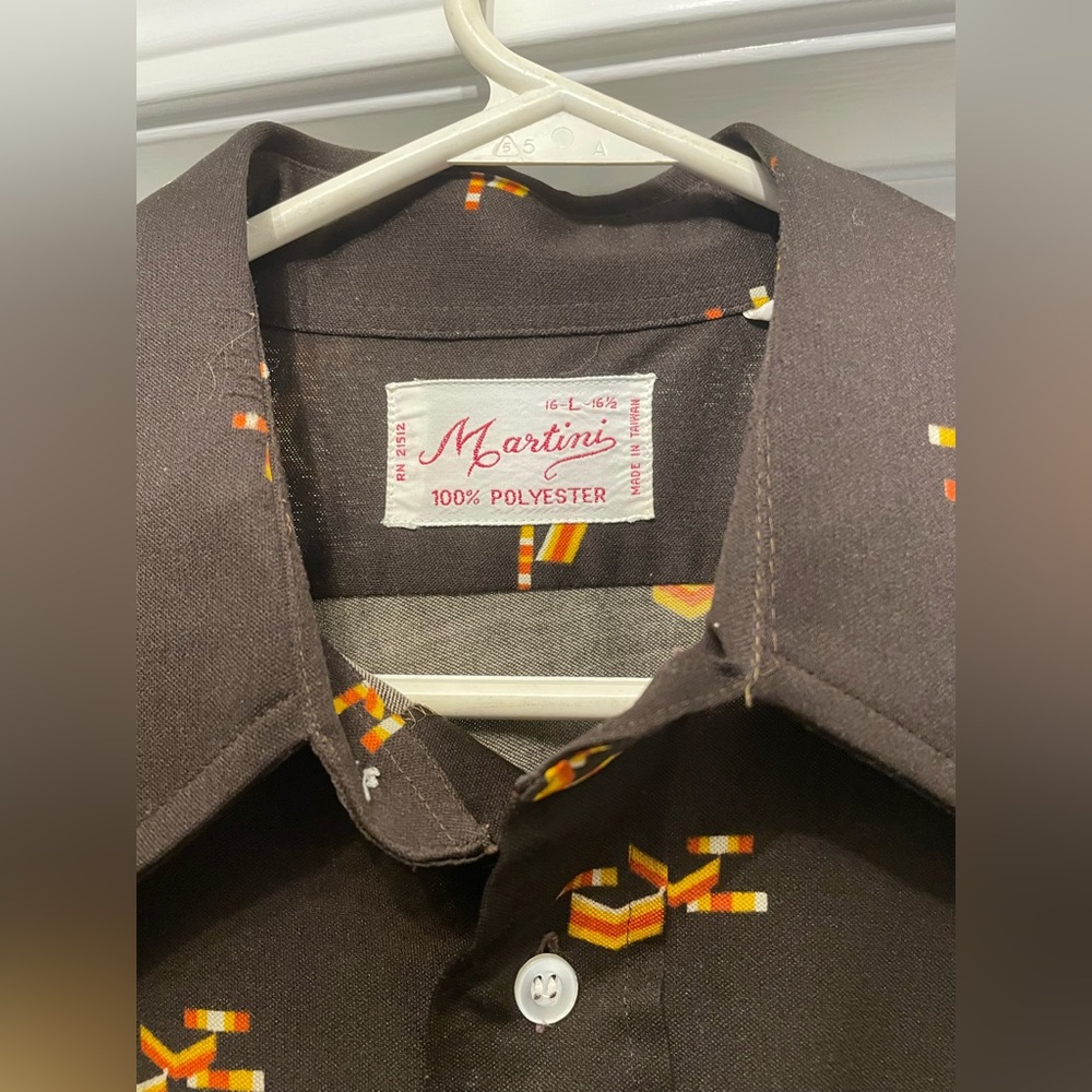 Vintage 1970s Martini Men’s Button Down Short-Sleeve Shirt 100% Polyester